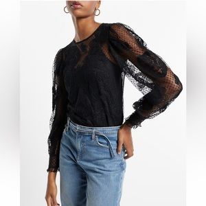 Express - Lace Long Sleeve Crew Neck Top - medium